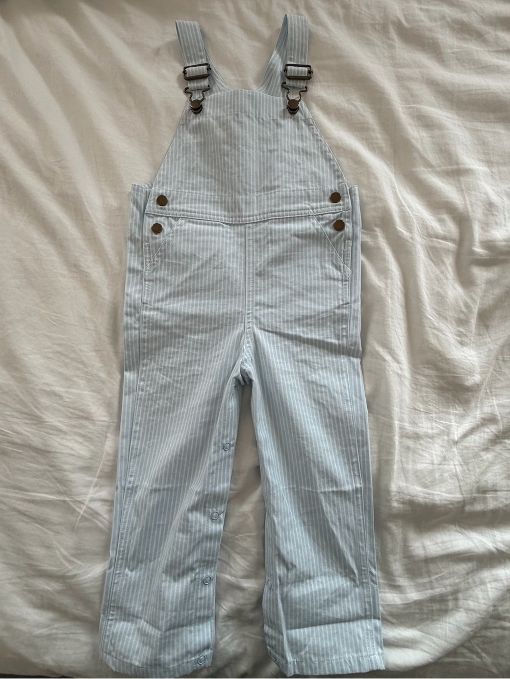 The Beaufort Bonnet Company Light Blue Pinstripe Kids Overalls